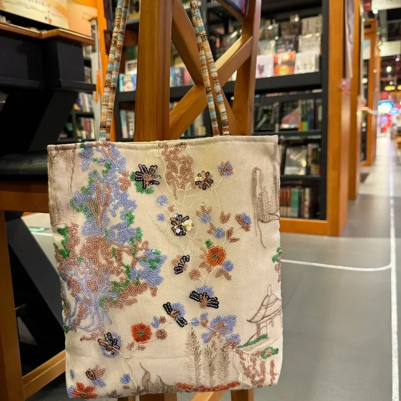 Nouveau Sac Fourre-tout en Toile Brodé Style Chinois 2026 Grande Capacité Sac à Bandoulière Unique Sac de Navetteur Sac de Courses pour Femme