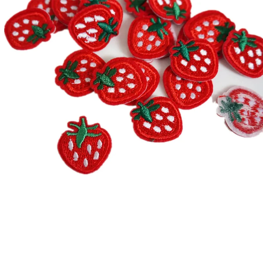 10Pcs Red Small Strawberry Iron On Embroidered Patches Fabric DIY Clothes Cute  Jacket Accessories Repair