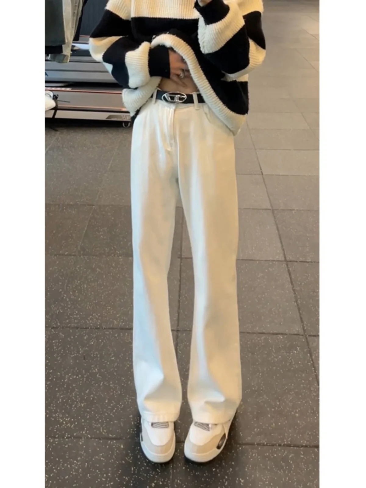 

Белые широкие мужские джинсы American Vibe, свободный крой, драпированные брюки прямого кроя, длинные брюки из смеси хлопка и полиэстера с высокой талией