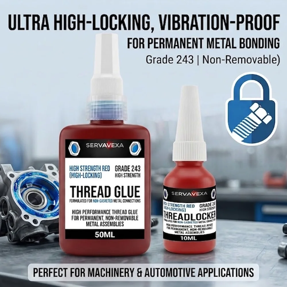 SERVAVEXA 243 Threadlocker High Strength Red Thread Glue for Metal Bolt Nut Locking Permanent Anaerobic Adhesive 10ml 50ml