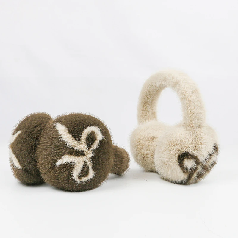 Winter mink fur Plush Earmuffs Cute Girls Warm Ear Muffs Retractable Frostproof Earmuffs Students Adults Faux fur earmuffs