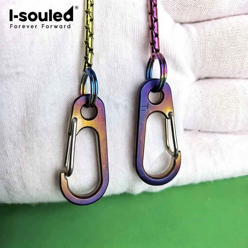 3.0mm TA1 pure titanium snake chain with titanium alloy climbing buckle 34mm * 15mm titanium ring 12mm