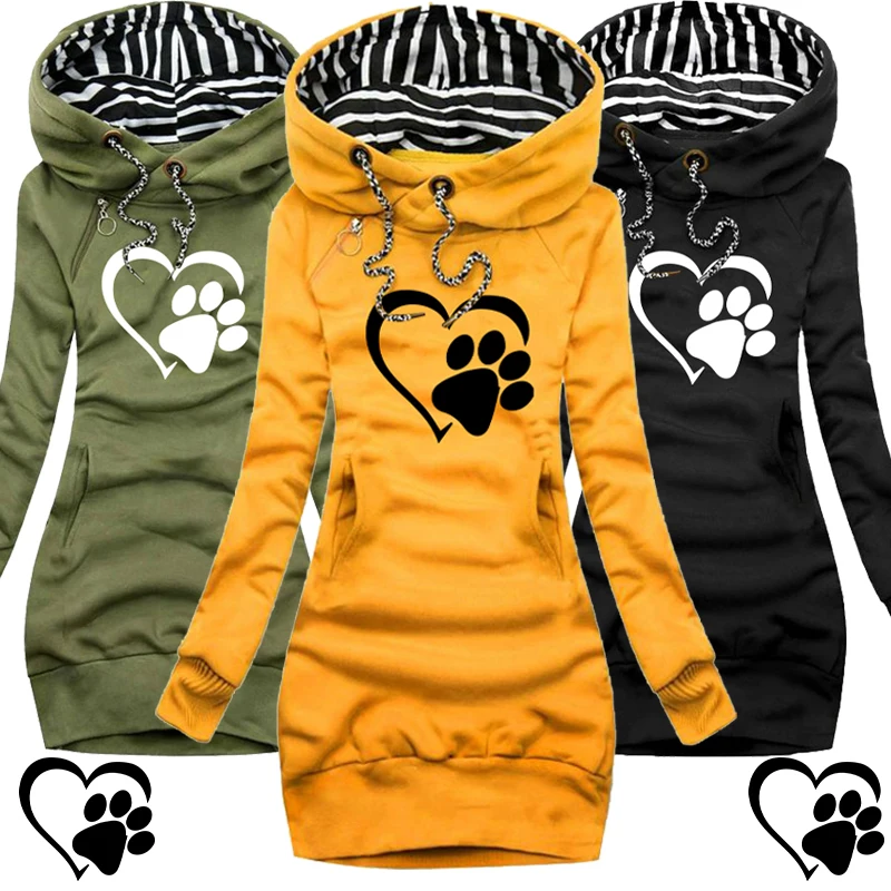 

Women Hoodie Dress Long Sleeve Hoodie Casual Hooded Jumper Pockets Sweater Tops