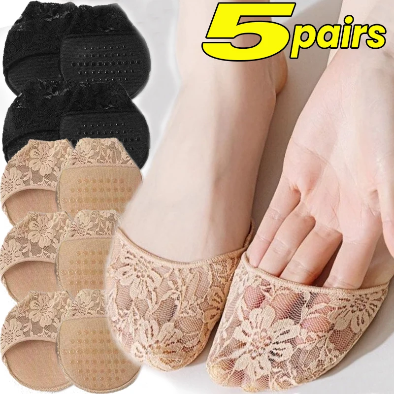 Lace Flowers Forefoot Pads Half Palm Socks Insoles High Heels Slipper Non-slip Silicone Breathable Summer Female Foot Cushion