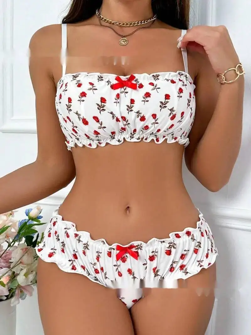 

Сексуальное бикини с цветочной вышивкой, купальник с высокой талией и бантом, сексуальное бикини для женщин, пляжное бикини, очаровательное чистое желание, элегантное ATR0