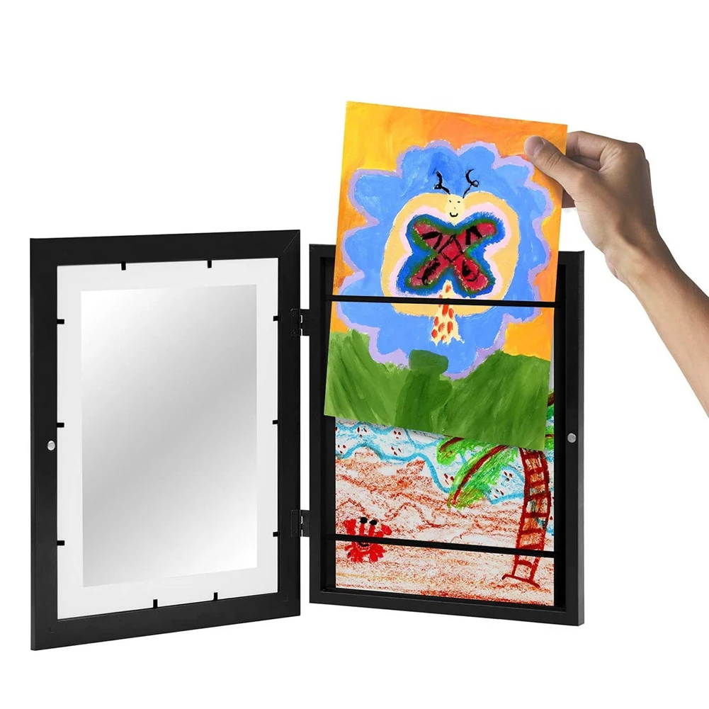 A6 Children Art Frame Wood Flap Picture Frames Magnetic Front Open Changeable Kids Frametory Wall Hanging Photo Frame Home Decor