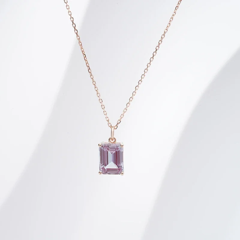 Starsgem Emerald Cut Shape Pendant Alexander Color Lab Gemstone Necklace Ready To Ship