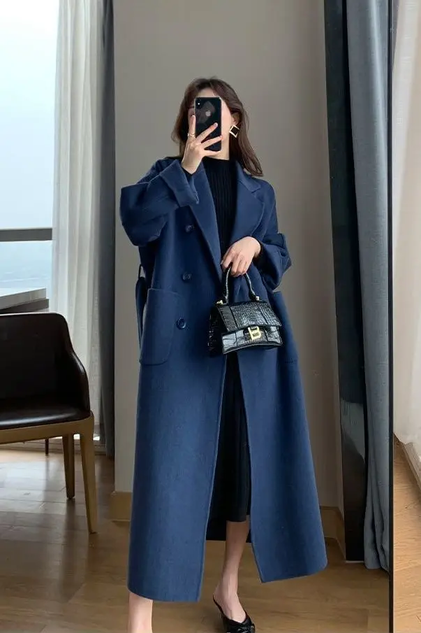 Allingentle Black Women's Blazer Woolen Luxury Long Jacket Winter Coat Suit Blazer for Daily Outfits Customize