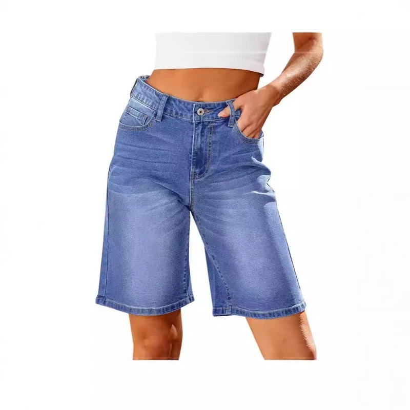 

Women Slim Fit Denim Mid-Length Shorts High Waisted Stretch Comfort Casual Summer Outfits Trendy 2025 Fashion