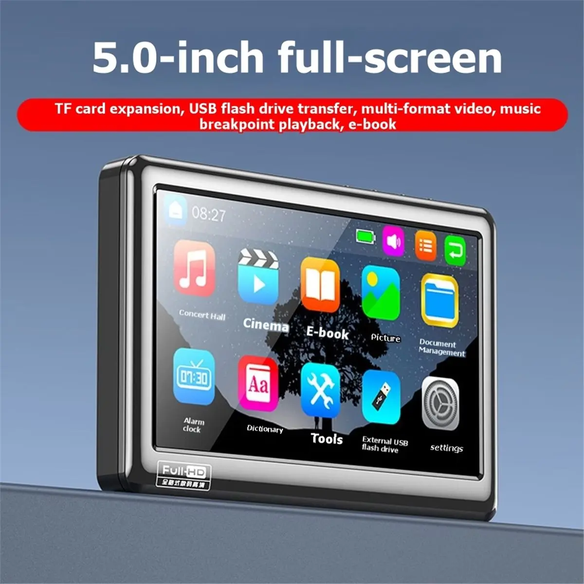 

(A26M) 5,0-дюймовый Bluetooth MP4-плеер с сенсорным экраном, HiFi-звуком без потерь, Type-C, спортивный MP3-плеер с функцией записи голоса