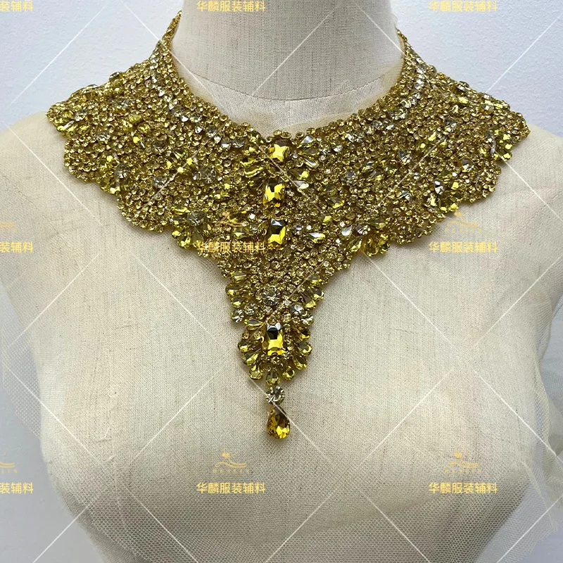 

22 Colors Luxury Handmade Diamond Rhinestone Neck Ring Material Evening Dress Fabric Beading Tulle Apparel Decoration