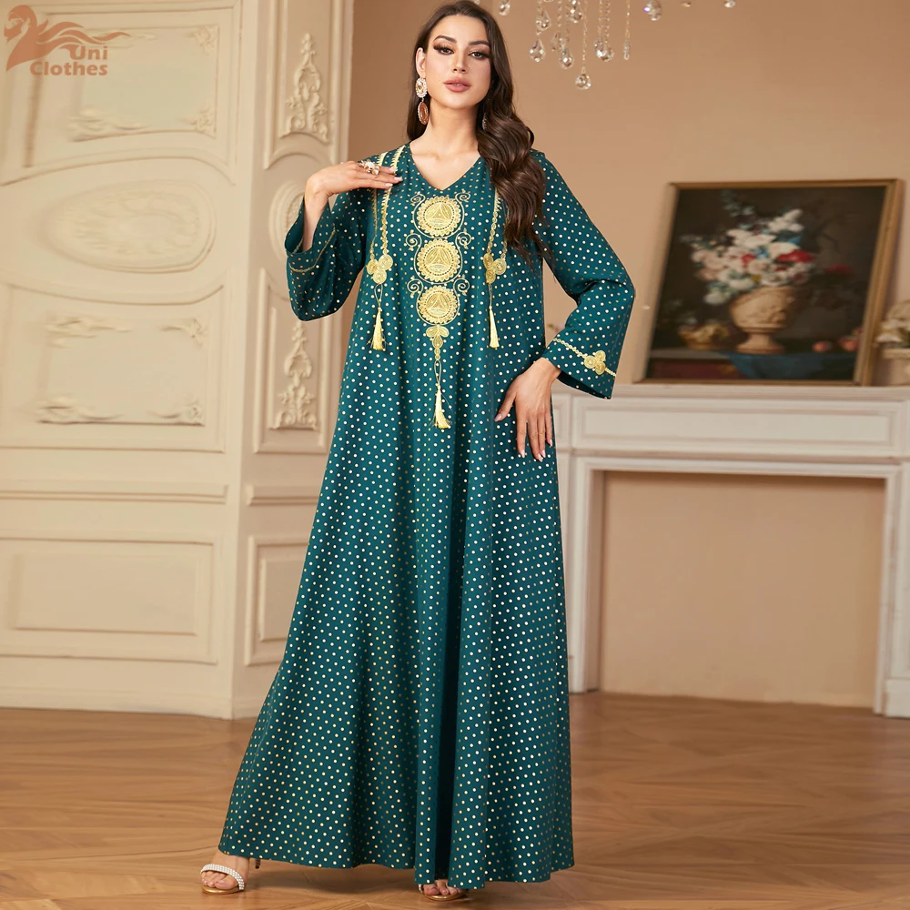 Uni Gold Stamping bordado quimono Abaya para mulheres, Dubai luxo muçulmano Abayas, vestido kaftan, roupas islã, veste feminina, 2024