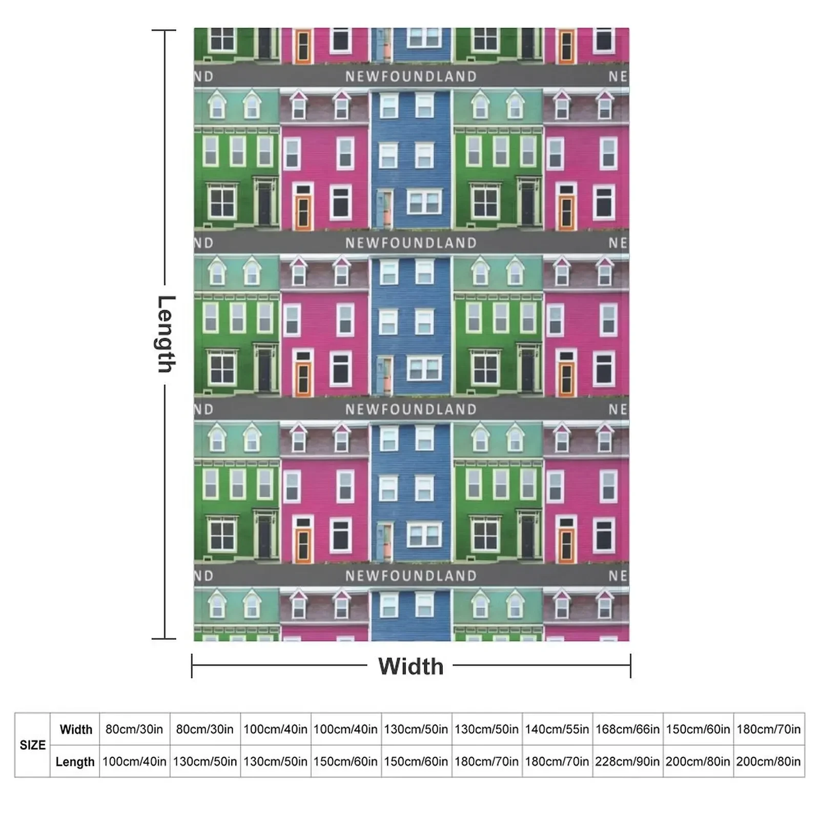 NEWFOUNDLAND Pink Blue Green Row Houses Throw Blanket Furrys Decorative Throw Flannels Blankets