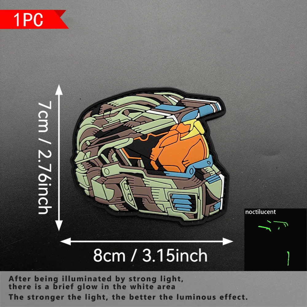 Sci-Fi Warrior Helmet Alien 2D Flat Pvc Patch 1Pc with Luminous Effect, Includes a Waterproof, Wear-Resistant, and Bend-Resistant Backing, Suitable for Game Enthusiasts, Outdoor Wear, and Collectible Badge Patch