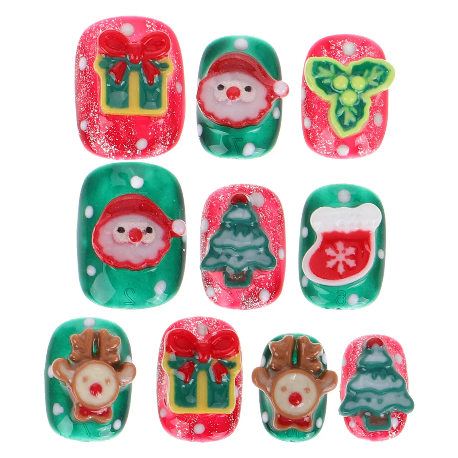 Christmas Short Press On Nails Winter Nail Art Full Cover False Nail Tips with Decals Party Accessories