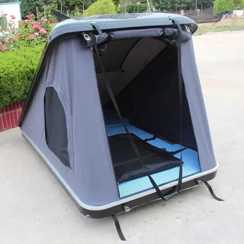 Suitable for camping Gear Fireproof Glass Triangular Hard Shell Roof Top Tent Side Open