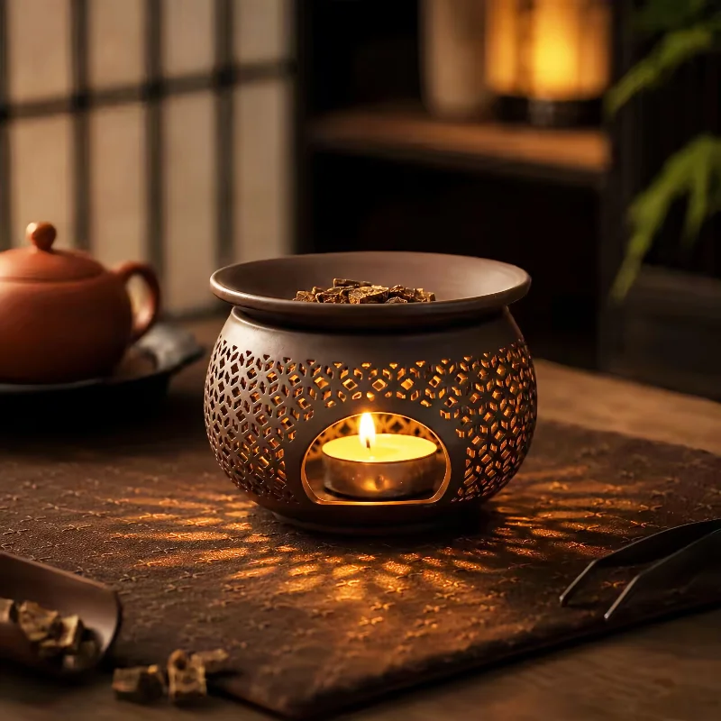 Ceramic Carved Incense Burner Indoor Aromatherapy Diffuser Essential Oil Burning Scent Spreader Can Be Used as Incense Powder B