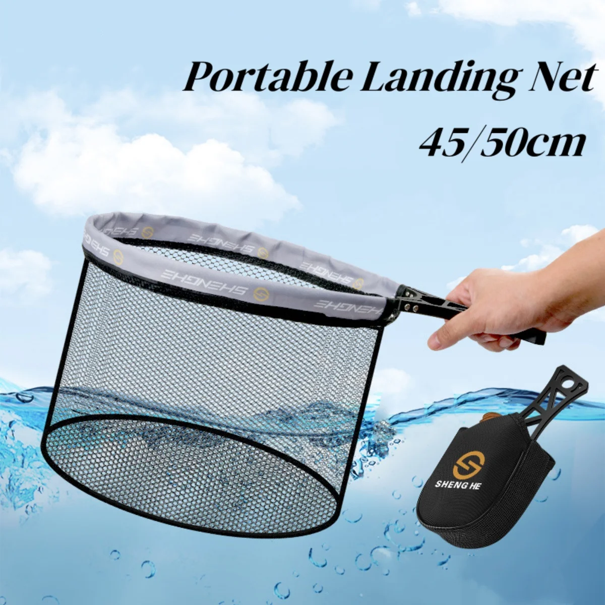 

45/50cm Landing Fishing Net Foldable Quick Drying Dipnet With Storage Bag Portable Small Fishing Mesh Outdoor Fishing Accessory