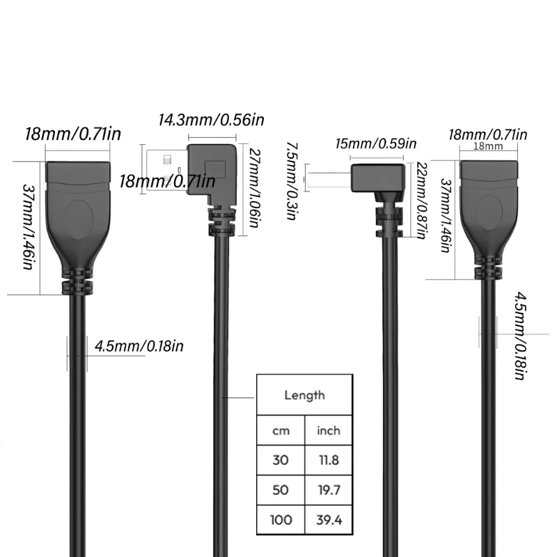 Cáp Nối Dài USB 2.0 Tốc Độ 480Mbps 90 Độ Phải/Trái/Lên/Xuống Góc Cáp Sạc Tiết Kiệm Không Gian Đen thả Vận Chuyển