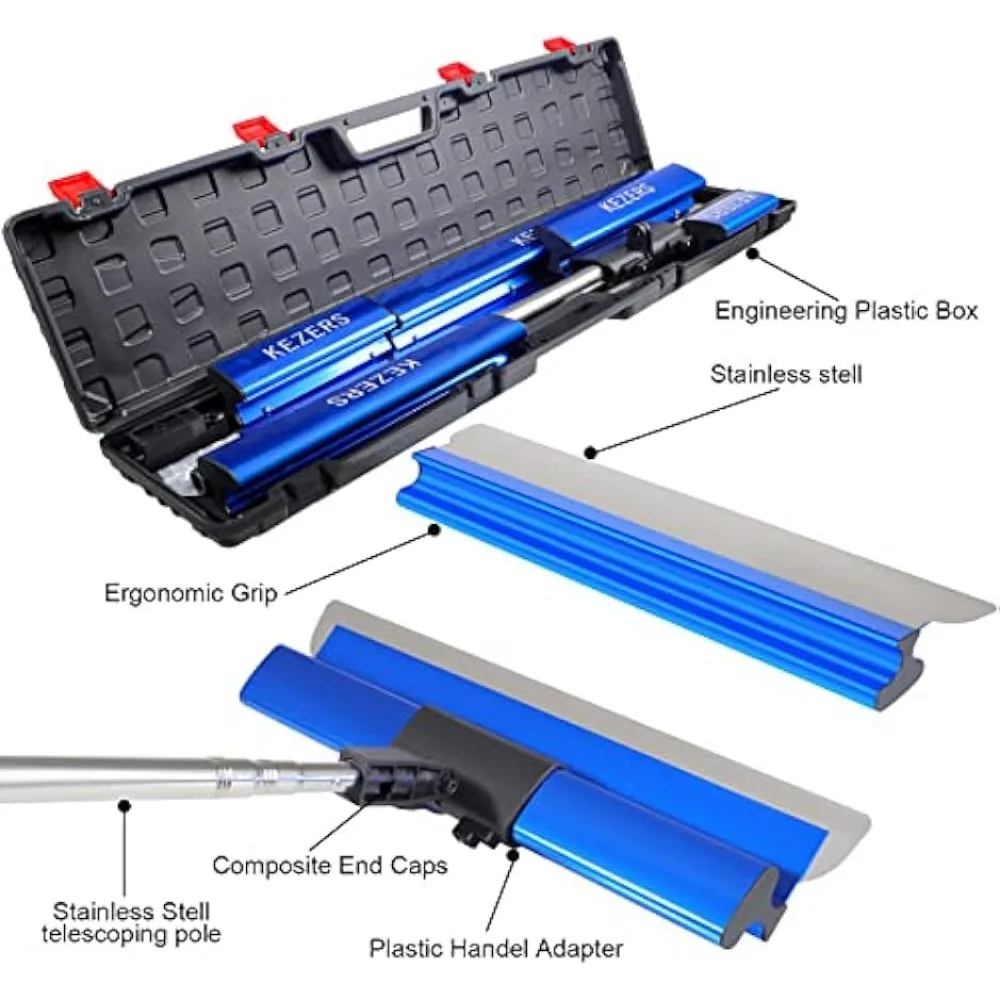 Juego de cuchillas para desnatar paneles de yeso KEZERS, cuchillas para desnatar de 12 ", 22" y 32" + mango de extensión de 35"-81", acero inoxidable, SK3CH