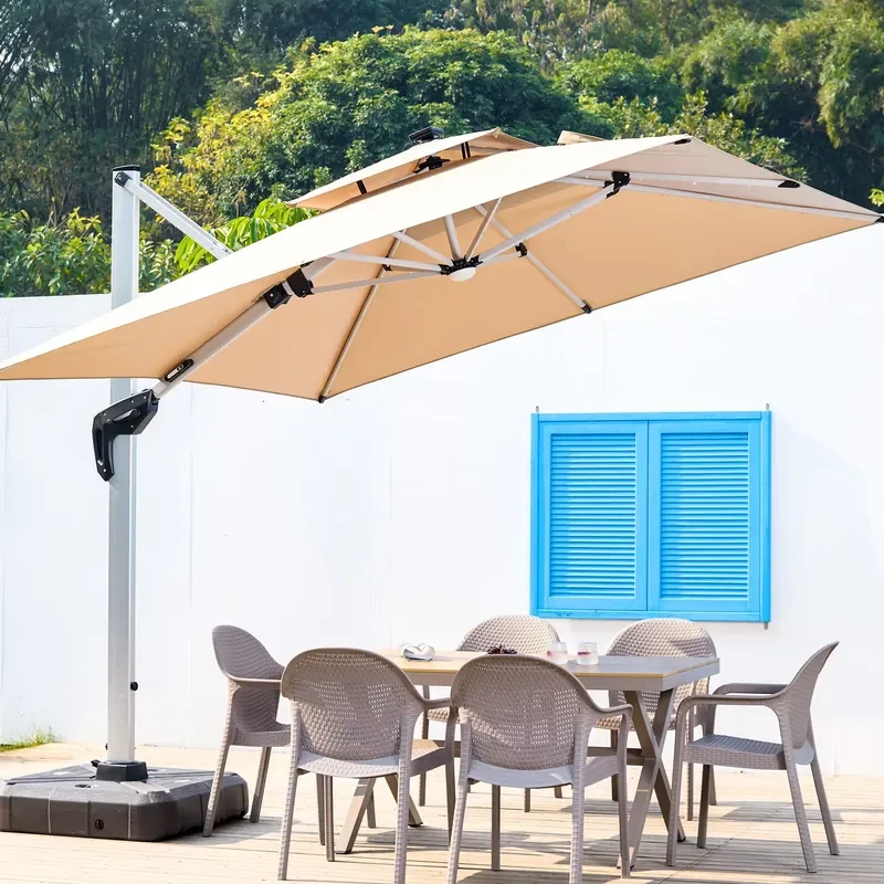 [Foshan Original ZUOAN Factory]280 Grams Canopy Top Grade Fabric USB Solar Light Garden Umbrella Double Cantilever Parasol