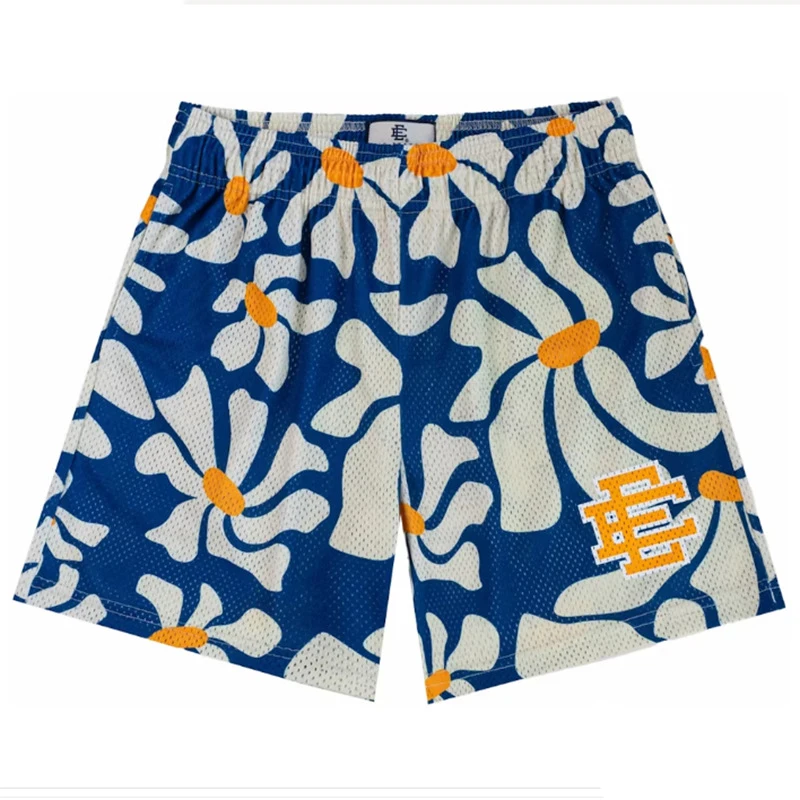 2024 New Summer Eric Emanuel EE Basic Mesh Short Classic Floral Printed Gym Shorts Men\'s Gym Basketball Sports Beach Shorts