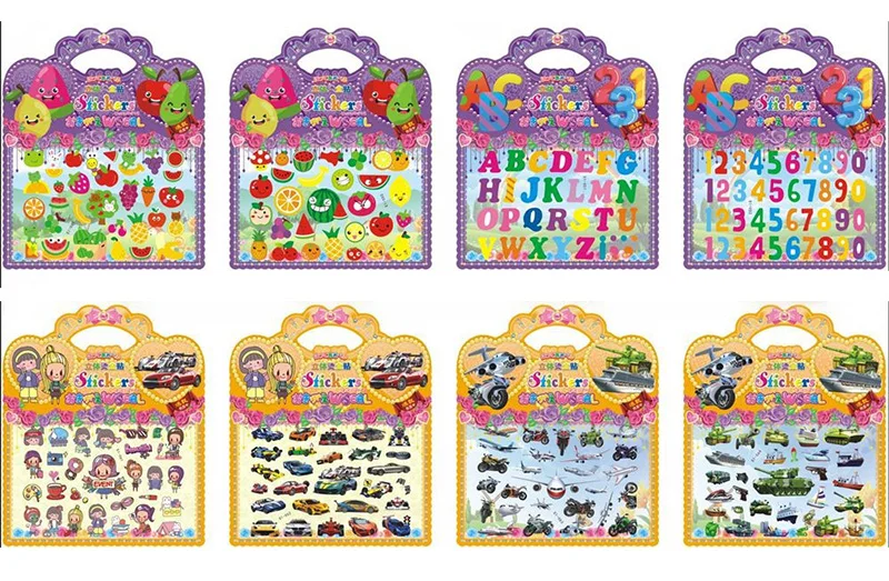 5 Pcs/Set PVC Bubble Stickers Hot Stamping Cartoon Stickers DIY Children Reward Sticker With Individual Cardboard Packaging