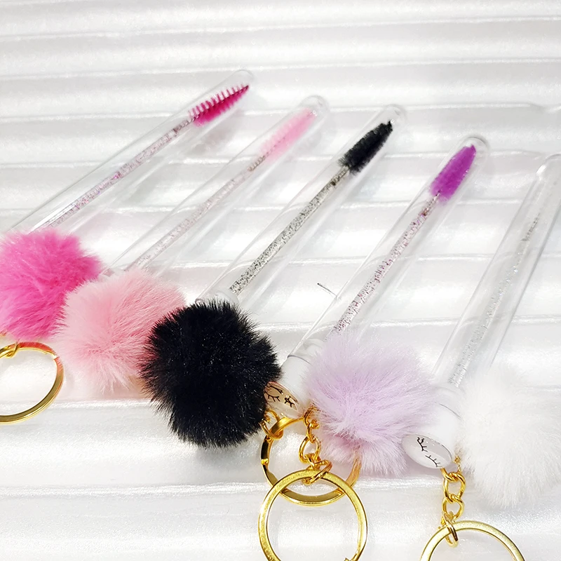 Brosse à Cils avec Porte-clés localité, Boule de Fourrure, Paillettes, Mascara, Baguette, Extension, Outil de Maquillage, Livres, 10 Pièces