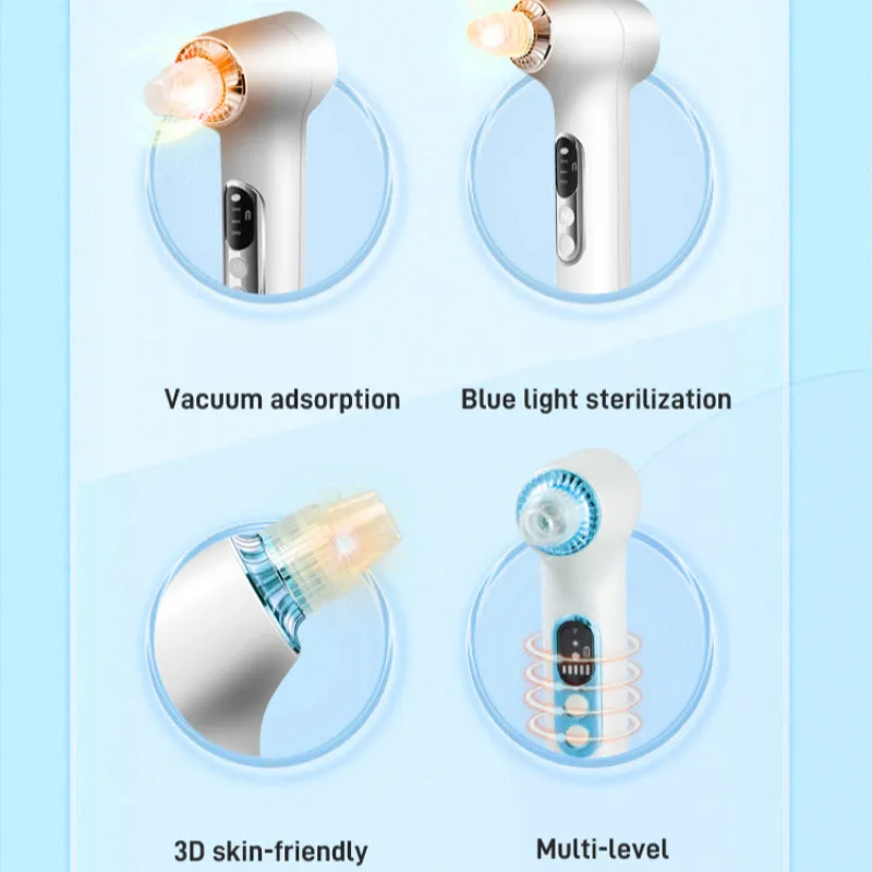 Nettoyant électrique pour la maison, lumière bleue, élimination des points noirs, compteur d'acné, nettoyant pour le visage, nettoyant pour les pores, exportation