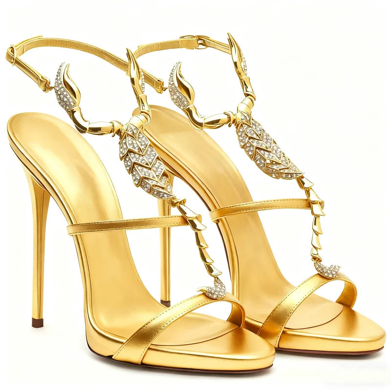 

Shiny Crystal Rhinestone Gold Metal Decoration Pumps Sexy Pointed Toe Thin Heel New Arrvials Fashion Women Modern Shoes