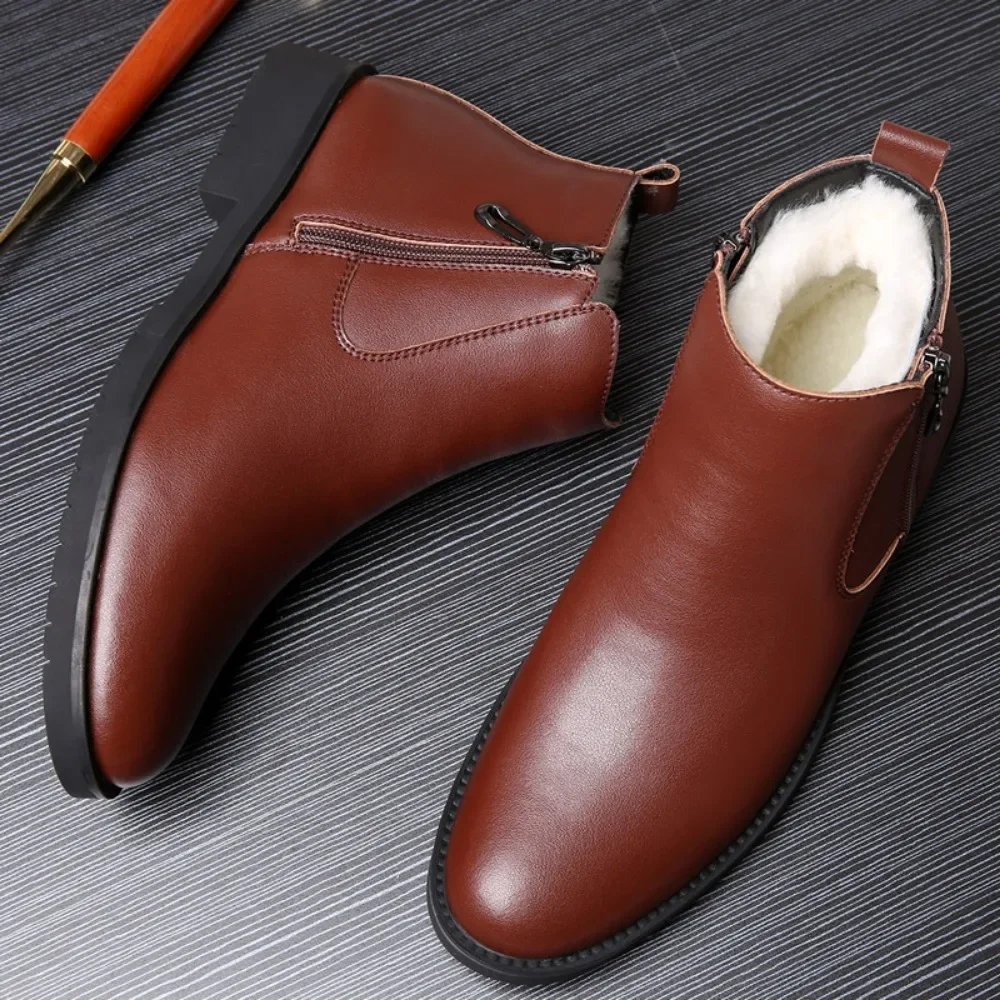 Men Boots Autumn and Winter Ankle Boots Men\'s Cotton Shoes Cowhide High Top Casual Shoes Man Leather Shoes Men\'s Shoe