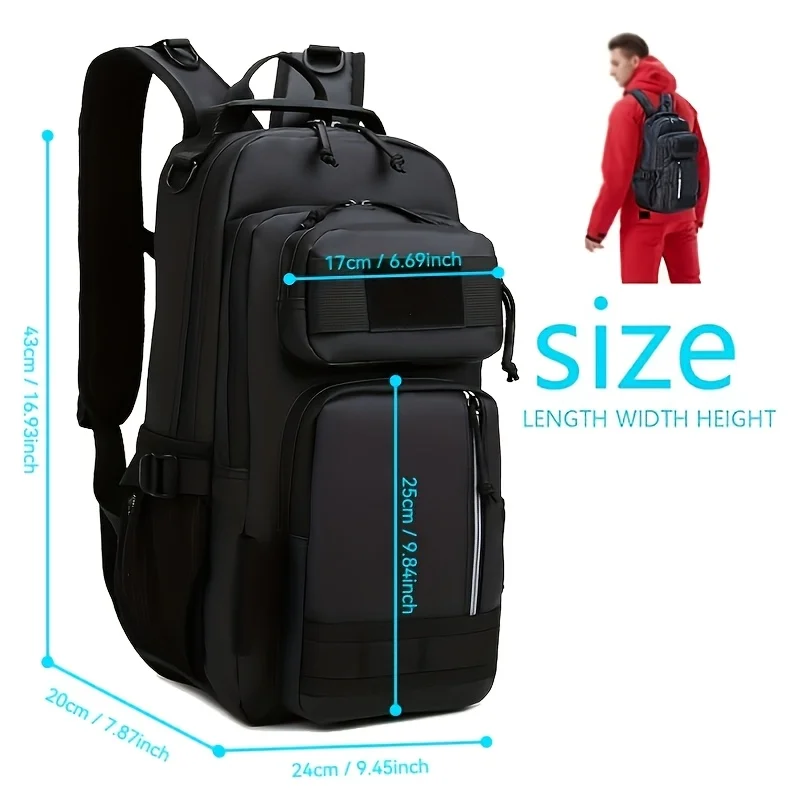 3-in-1 Fishing Tackle Backpack Heavy Duty Oxford Cloth 760g Large Capacity Multifunctional Crossbody Waist Bag 24x43x20cm