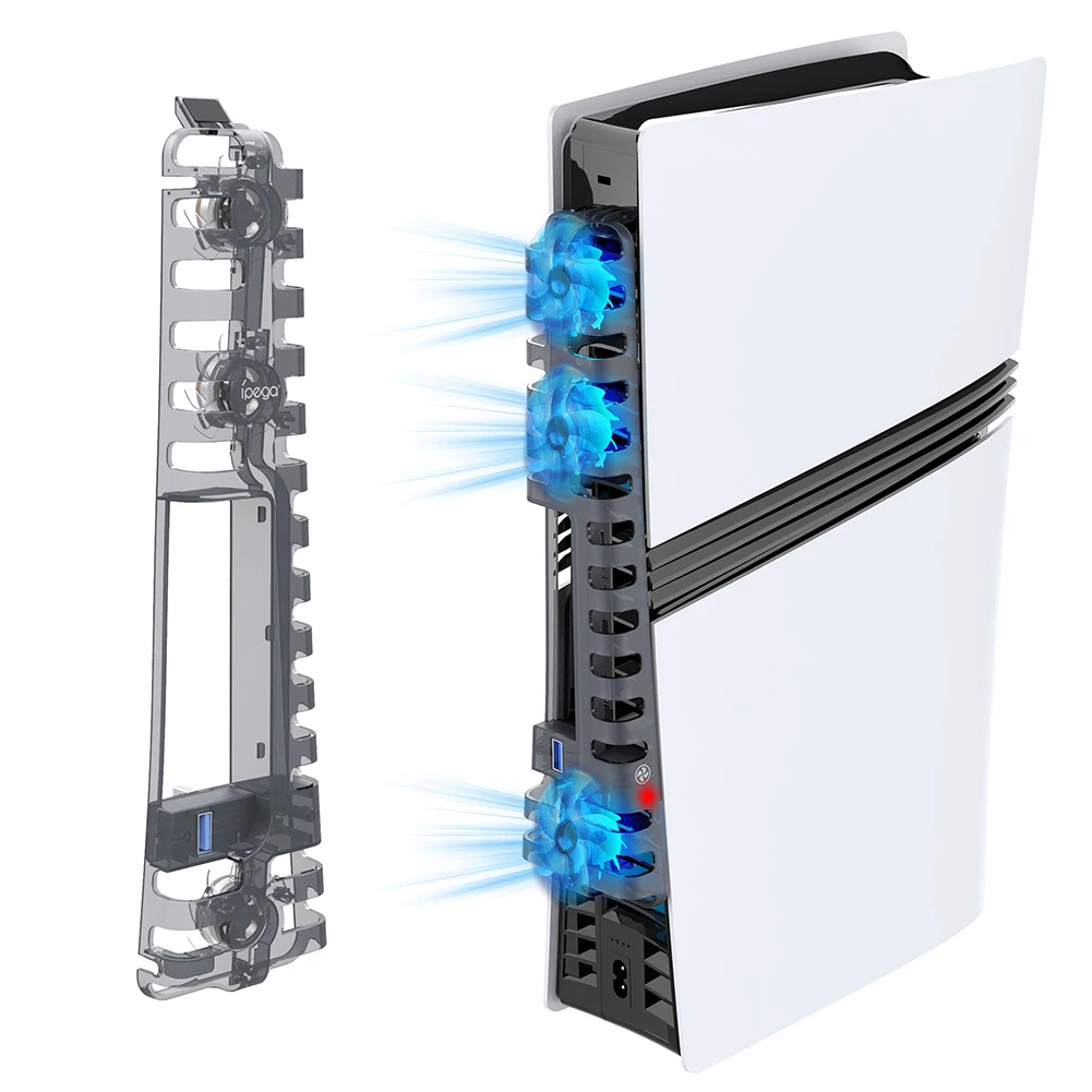 ل PS 5 Pro/PS 5 مروحة تبريد رفيعة مروحة تبريد هادئة مع 3 مراوح USB 3.0 مشعاع عمودي مع ضوء LED نظام تبريد فعال