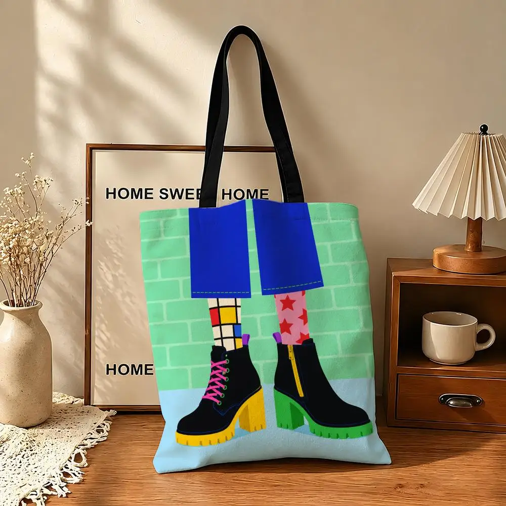 Foot Pattern Casual Storage Bags Tote Storage Bags Multifunctional for School Shopping Travel and Work