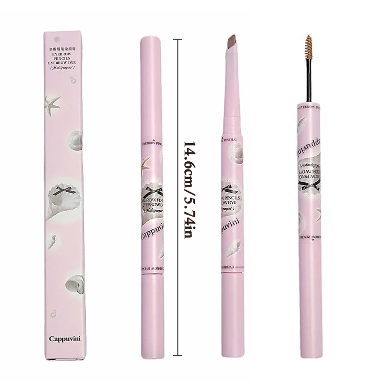 1 unidad de crema de tinte para cejas Cappuvini 3D, lápiz de cejas resistente al agua de doble cabeza gris/marrón, potenciador de máscara de tinte de larga duración