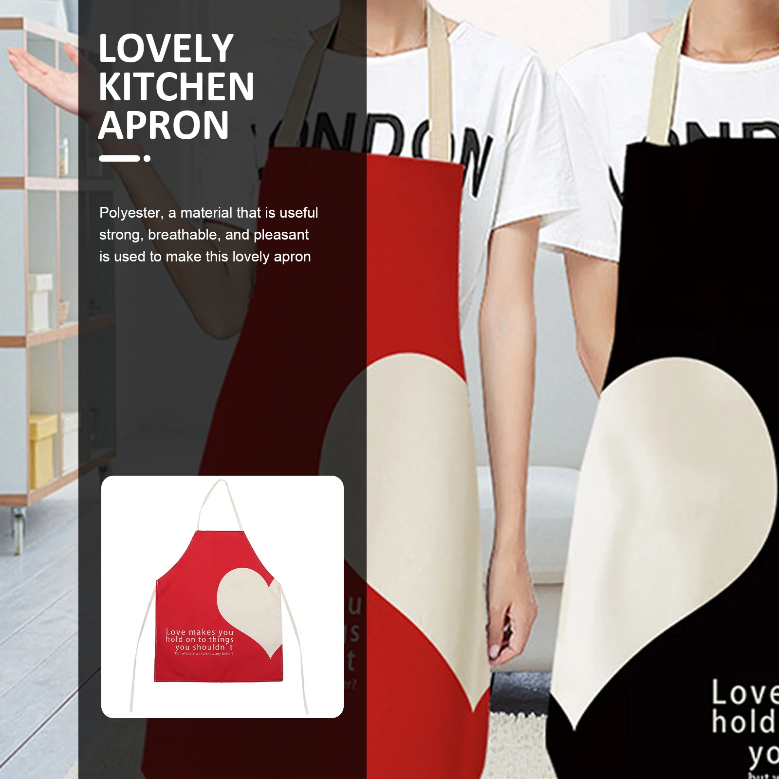 

Lovely Heart Shaped Apron for Women Comfortable Wear-Resistant Polyester Thickened Kitchen Cooking Household Decorative Couple