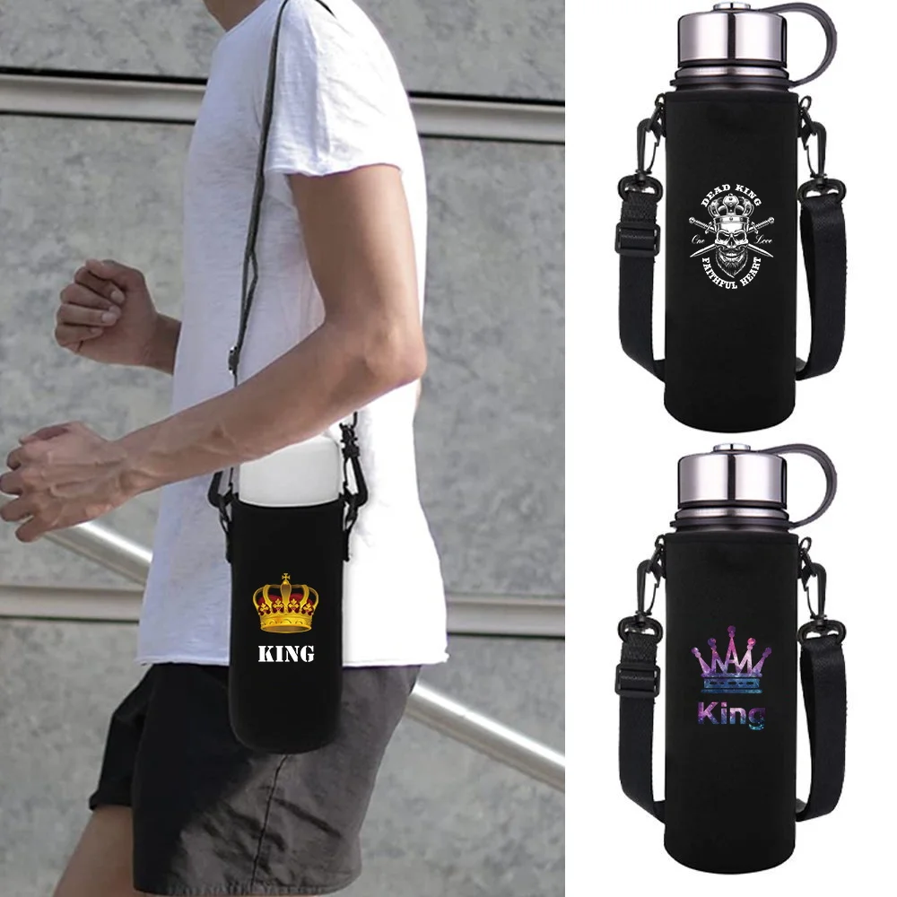 Water Bottle Sleeve Adjustable Strap, Portable Insulated Water Cup Sleeve for King Print 550-1500ML Sports Bottles Case