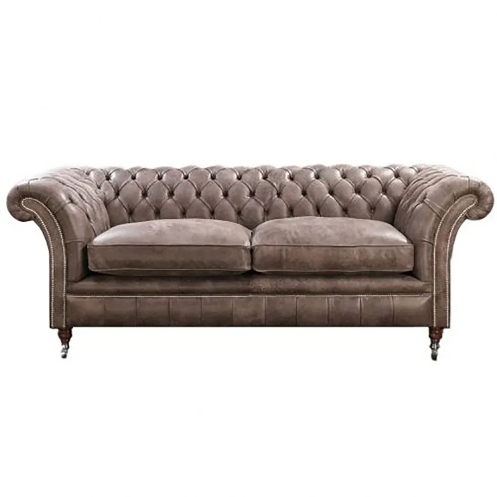 #   l Sofá Chesterfield de linho cinza com design luxuoso, sofá antigo para sala de estar com pernas de metal