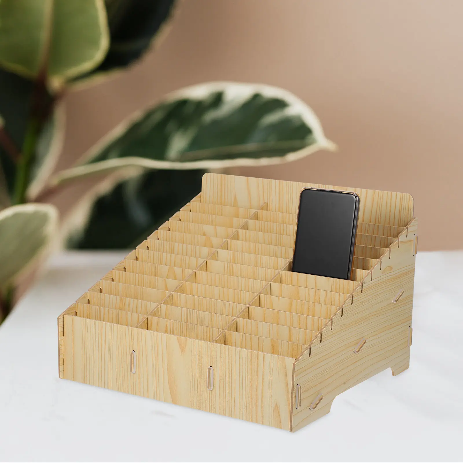 Wooden Mobile Phone Storage Box Multi Slot Cellphone Organizer Holder for Office Meetings and Classrooms