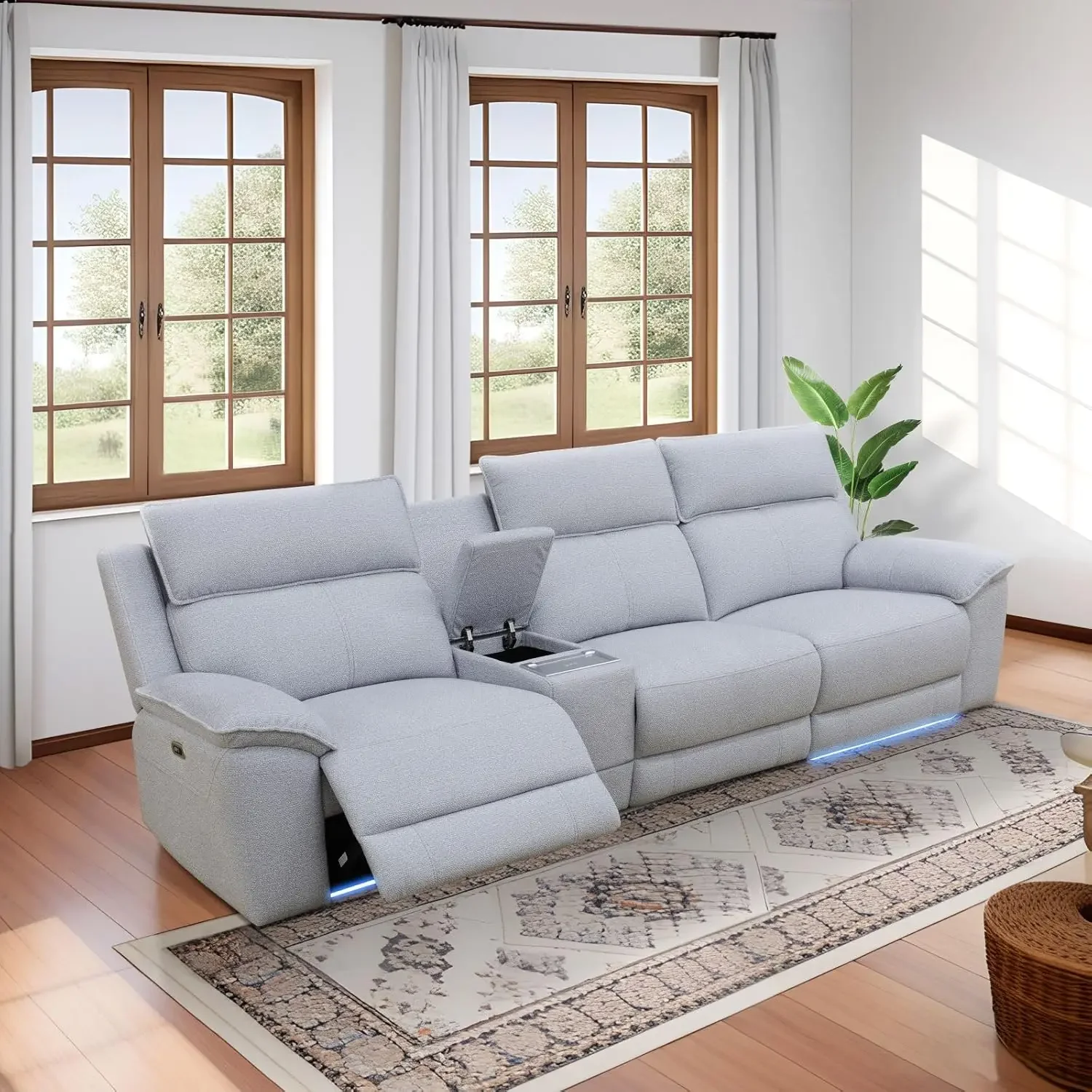 Lambswool Fabric Power Recliner Sofa Set with LED, 122