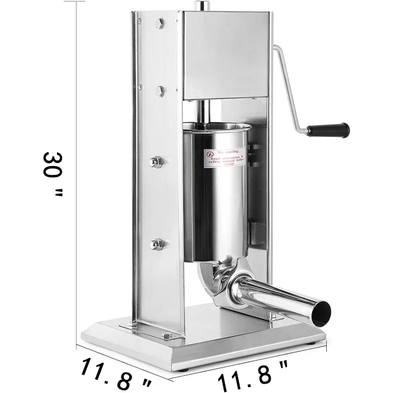Manual Sausage Stuffer Maker 7L Capacity Two Speed Vertical Meat Filler Stainless Steel with 5 Stuffing Nozzles,