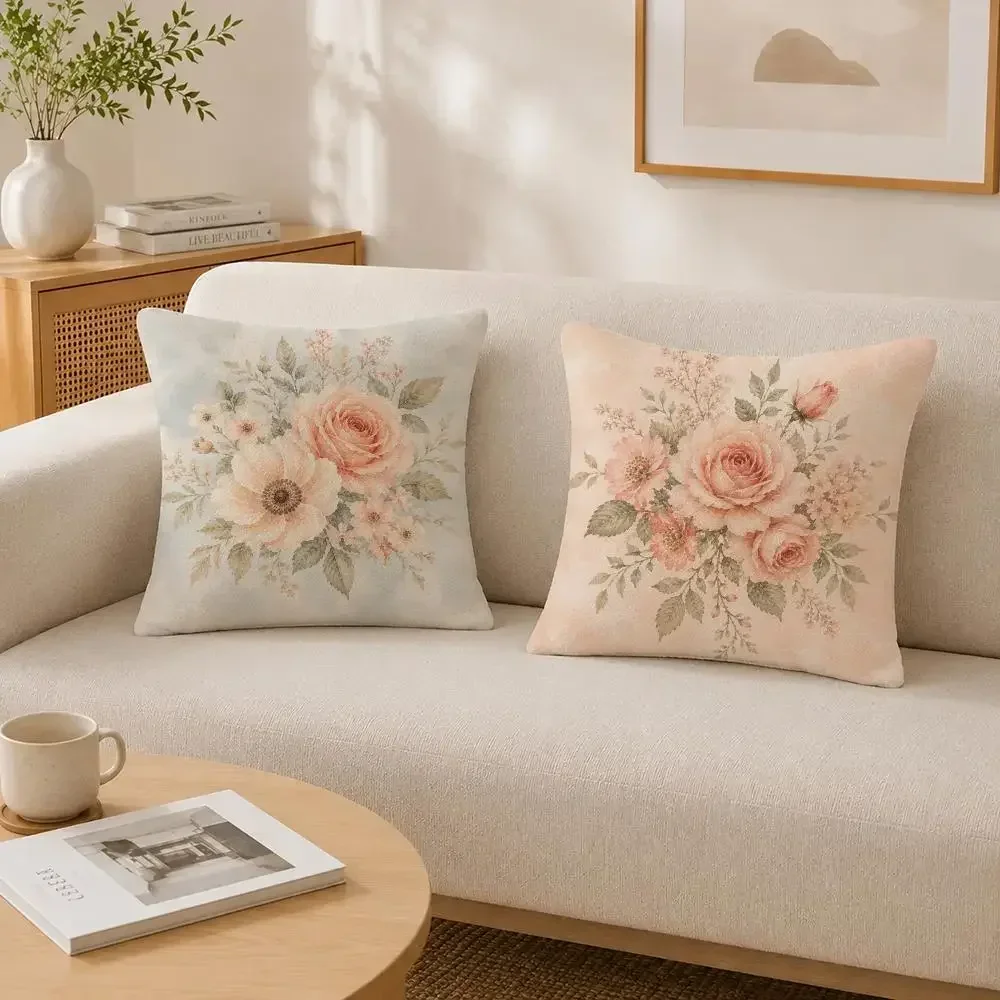 Vintage Watercolor Floral Cushion Cover Soft Fluffy Short Plush  Pillow Case Throw Decorative  for Sofa Bedroom Home Decor