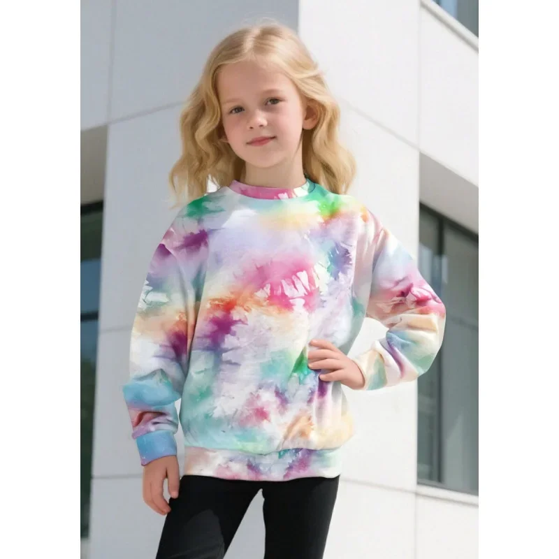 2025 Hot Selling Fashion Tie-Dye Casual Long Sleeve Girls' Sweatshirt