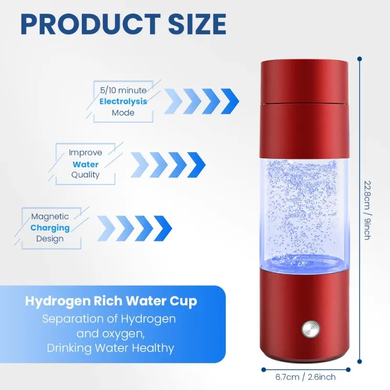 SPE PEM Hydrogen Water Generator – Magnetic Charging Cup for Portable H2 Ionized Drinking | Hydrogen-Rich Alkaline Water Bottle