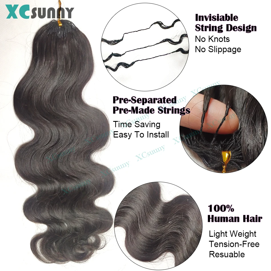 Body Wave Crochet Human Hair Knotless Invisible Crochet Human Hair Extensions With String In The Middle Pre Separated