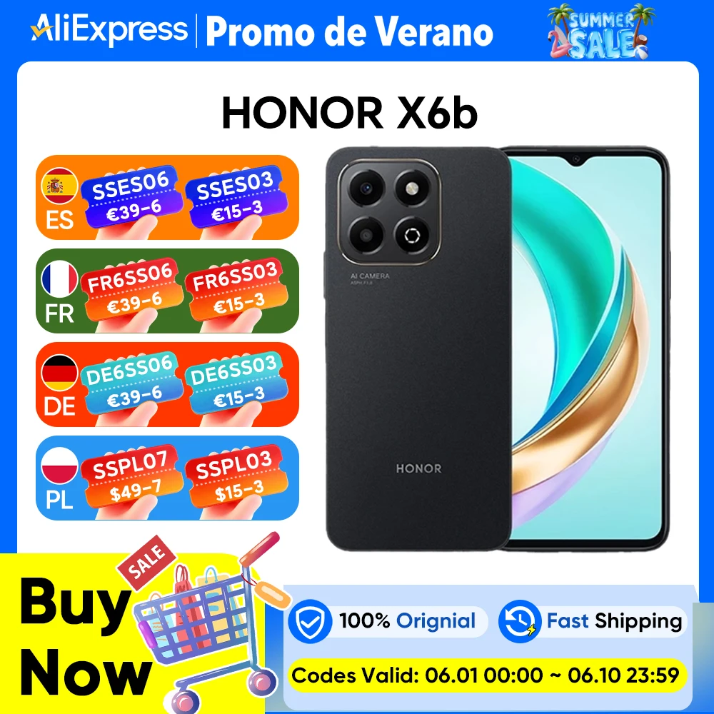 Smartphone HONOR X6b, version européenne, batterie 5200 mAh, 8(4+4) Go + 128 Go de stockage, appareil photo IA ultra-clair 50 MP