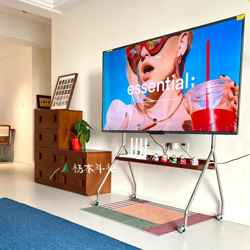 Movable TV stainless steel bracket floor-to-ceiling cart, living room, bedroom, household hanger, suitable for 32-75 inches 3