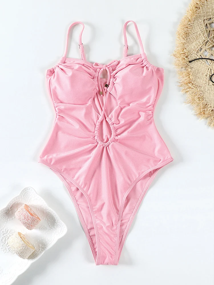 Miyouj Hollow Out Swimwear Women\'s Swimsuit New One Piece Suits Bandage Bathisuit Solid Color Swimming Suits Summer Beachwear