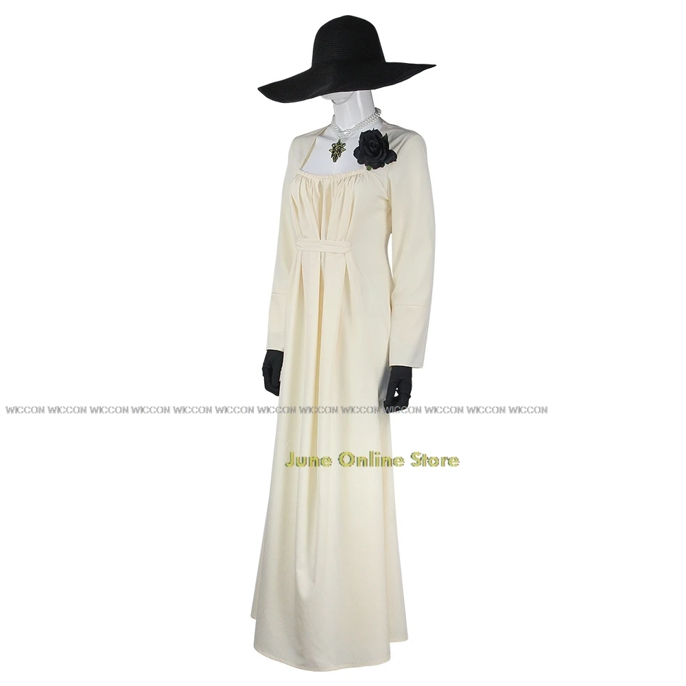 Alcina Dimitrescu Cosplay Costume Gown Dress Resident Village Horror Style White Dress Women Halloween Evil Cosplay Scary Outfit