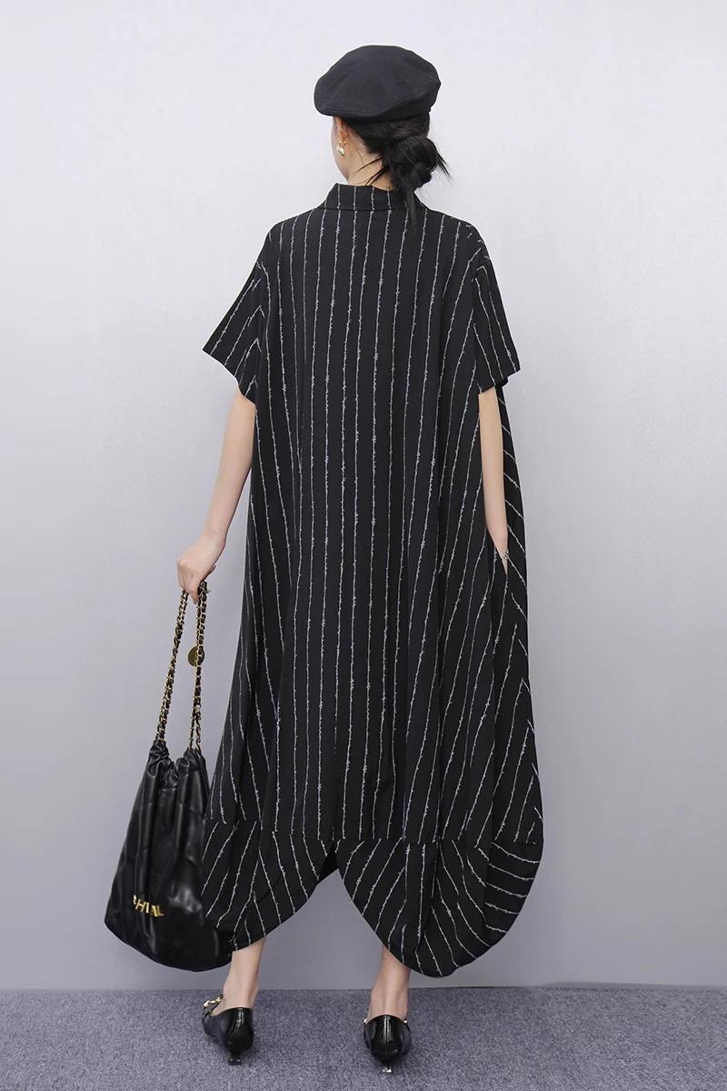 2025 Primavera Estate New Fashion Camicie larghe a righe Abiti lunghi Donna Elegante abito a maniche corte Donna all'ingrosso J945